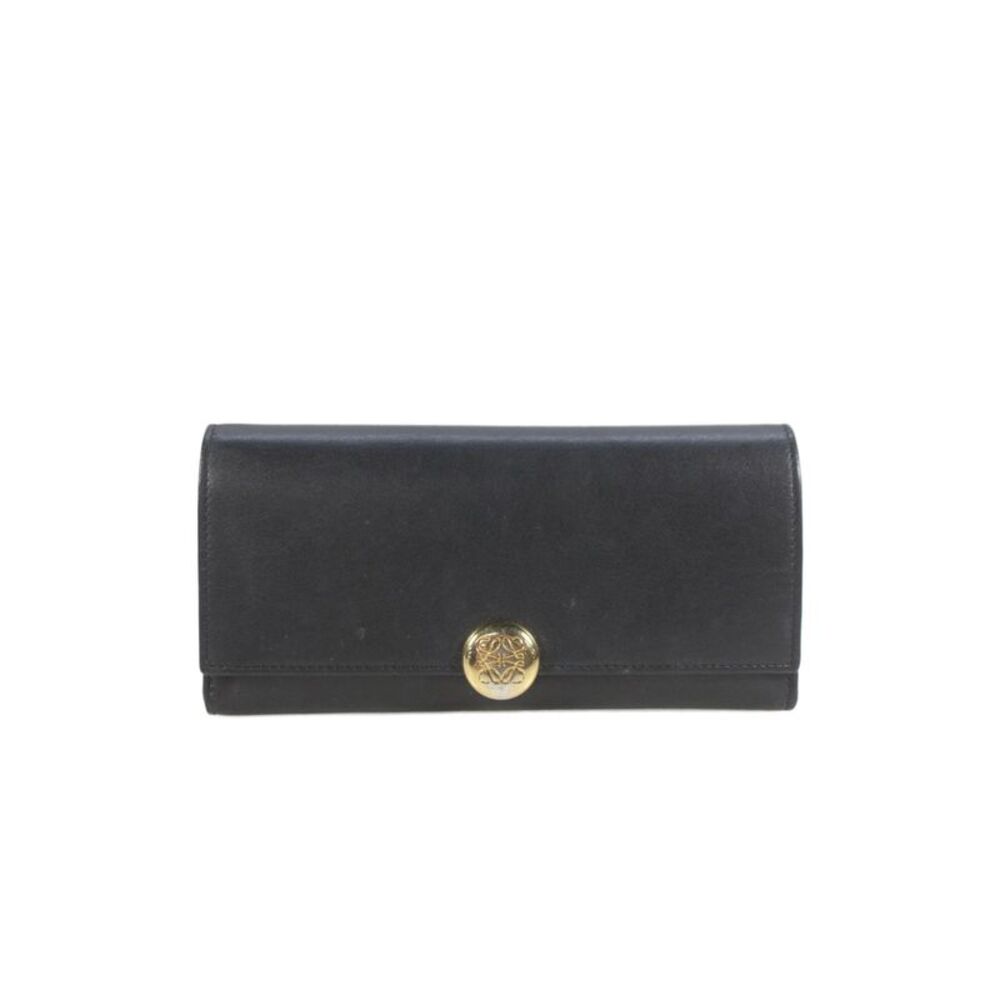 Loewe Womens Black Leather Gold Tone Anagram Pebble Continental Wallet